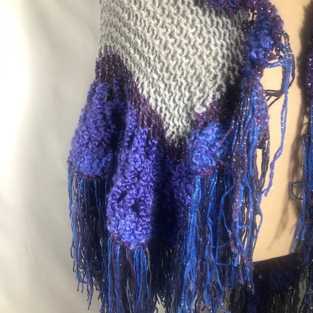 Knitted Blue & Gray Prayer Shawl. NEW - Picture 2 of 4